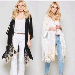 Beautiful Lace Embroidered Kimono Black and Cream